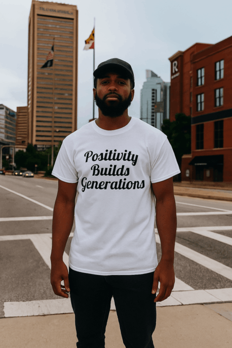 White Positivity Builds Generations T Shirt with Black Print