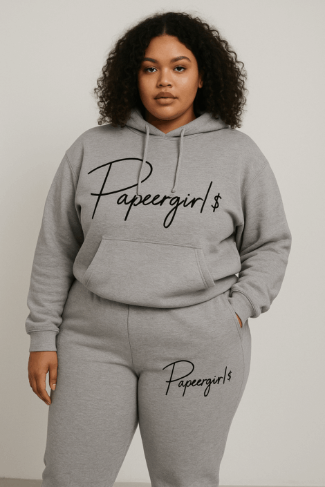 Grey Papergirl$ Sweatsuit with Black Print