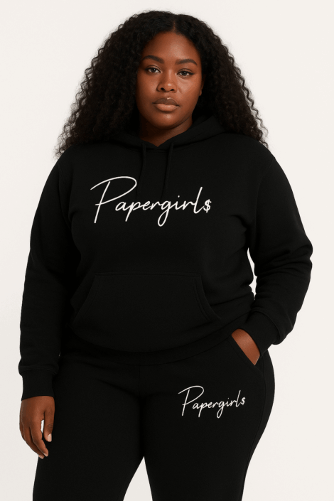Black Papergirl$ Sweatsuit with White Print