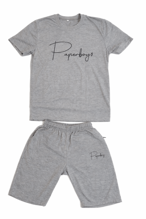 Grey with Black Cursive Paperboy$ Logo Men Short Set