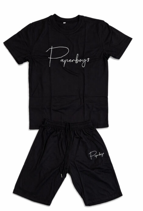 Black Men's Paperboy$ Short Set with Cursive Paperboy$ Logo